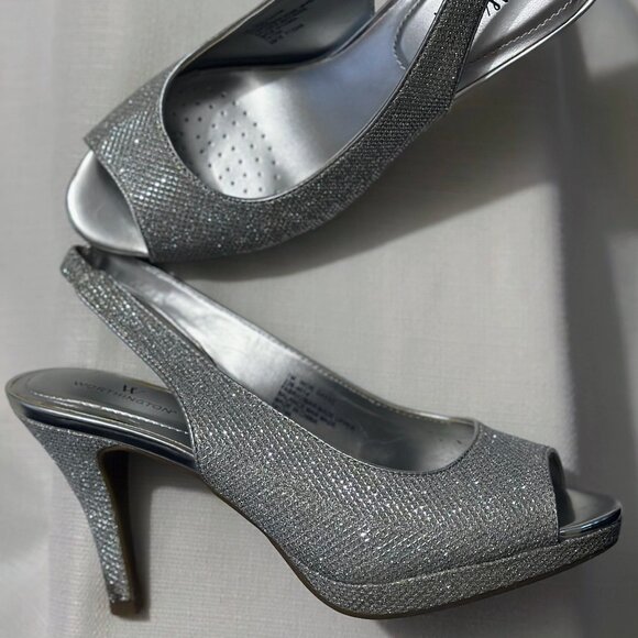 Worthington Silver Sparkly Open Toe Slingback Pump- Size 7 - Picture 1 of 2